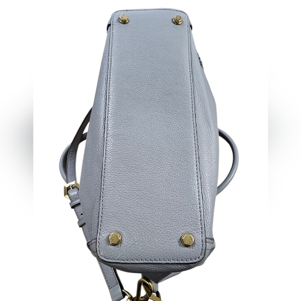 Oryany Gray Pebbled Leather Bucket Satchel Crossbody | Whipstitch Detail | EUC - Picture 7 of 12